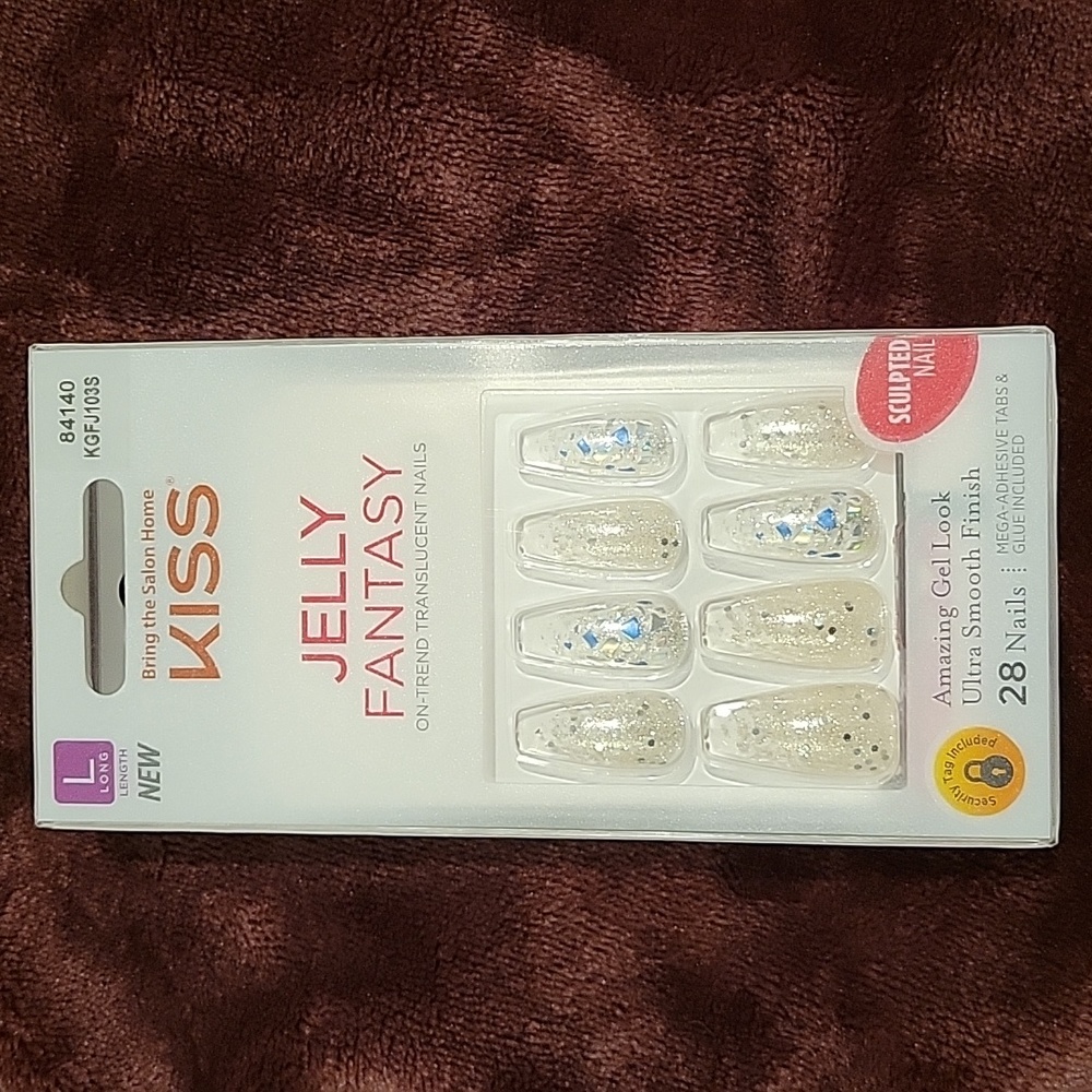 KISS Jelly Fantasy long translucent Blue Sparkly nails #84140